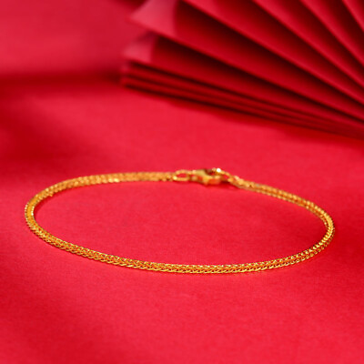 #ad Pure 999 24K Yellow Gold Chain Women 1mm Thin Wheat Link Bracelet $189.05
