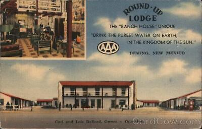 #ad 1949 DemingNM Round Up Lodge Luna County New Mexico MWM Linen Postcard 1c stamp $9.99