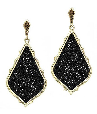 #ad Jet Black Druzy Crystal Teardrop Earrings for Women $16.95