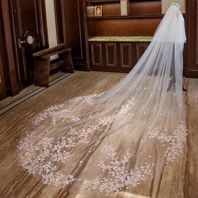 #ad Two Layer Luxury LaceWedding Veil with Flowers 4 M 5m LongBridal Veils with Comb $69.62
