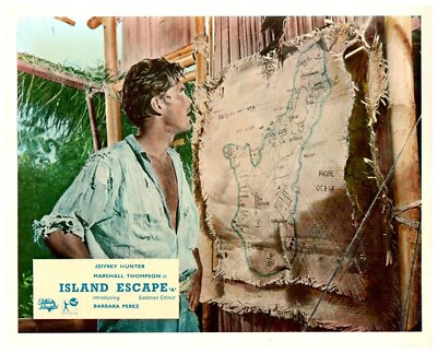 #ad Island Escape No Man Is an Island Original Lobby Card Jeffrey Hunter Guam Map $24.99