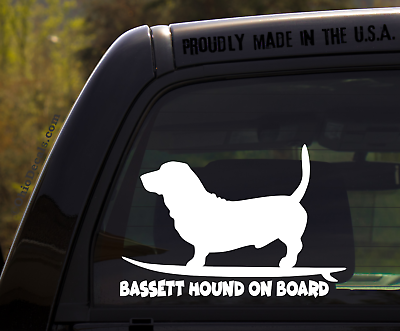 #ad Bassett Hound on Board Funny Dog Breed Decal Sticker for car or Truck Window $5.99