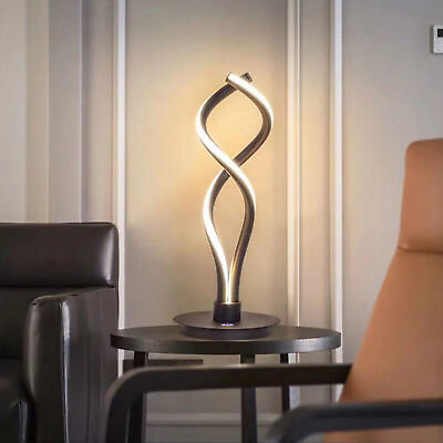 #ad Modern Black LED Spiral Table Lamp Bedside Desk Light Bedroom Decor Curved Light $24.99