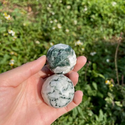 #ad 1pc Natural Moss Agate Moon Sphere Moss Agate Full Moon $50.00