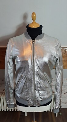 #ad BLK DNM BRAND NEW SIZE MEDIUM SILVER LEATHER BOMBER JACKET RRP.£500 GBP 85.00