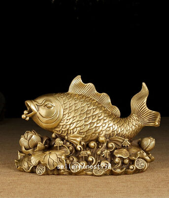 #ad Home Deco Art Sculpture Brass Copper China FengShui goldfish Fish Statue $209.99