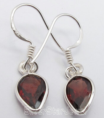 #ad Natural DROP CUT RED GARNET Gemstone .925 Solid Silver DANGLING Earrings 1.1quot; $7.50