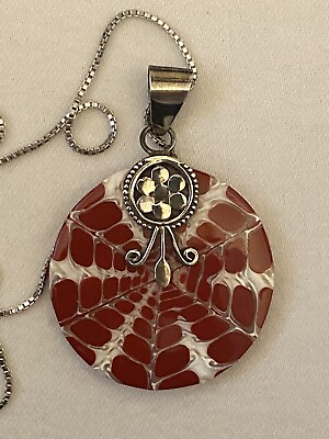 #ad STERLING RED AND WHITE SHELL PENDANT W 18” STERLING BOX CHAIN $24.99