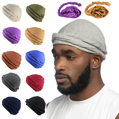 #ad Men Turban Head Wrap Satin Lined Head Scarf Turban Hijab Hat Cap Cover HOT $2.85