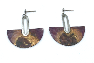 #ad Artisan Semicircle Hammered Copper Dangle Drop Earrings $24.00