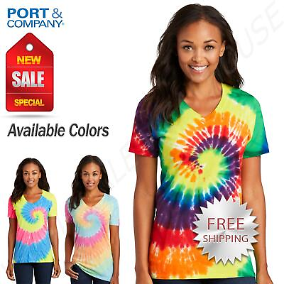 #ad Port amp; Company Womens Tie Dye 100% Cotton Standard Fit V Neck T Shirt LPC147V $11.97