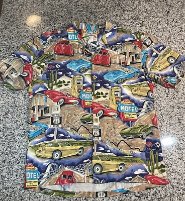 #ad Paradise Found Hawaiian Shirt Mens Medium Corvette Route 66 Short Sleeve Unique $49.88