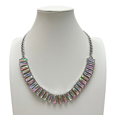 #ad Vtg Kirks Folly Rainbow Baguette Aurora Borealis AB Crystal Chain Necklace AS IS $39.99