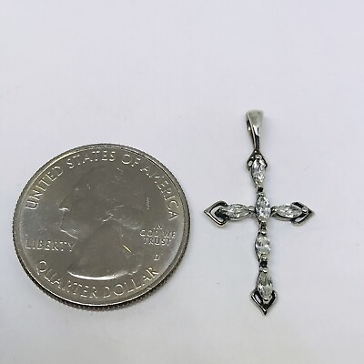 0.9g 925 STERLING SILVER PAVE FINE CROSS CHURCH PENDANT MARKED JEWELRY $16.99