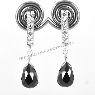 #ad Elegant Black Diamond Beaded Dangler Earrings in 925 Silver Ideal Gift $40.00