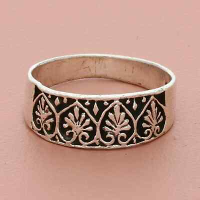 #ad sterling silver scrolled leaf band ring size 7.75 $25.60