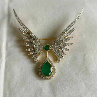 #ad 3CT Pear amp; Round Emerald Butterfly Brooch Pendant Shape 14K Yellow Gold Finish $61.80