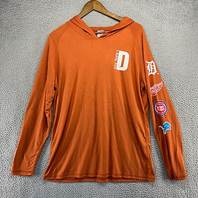 #ad Detroit Marathon Shirt Men#x27;s Large Orange I Ran The D Hooded Running Lightweight $23.06