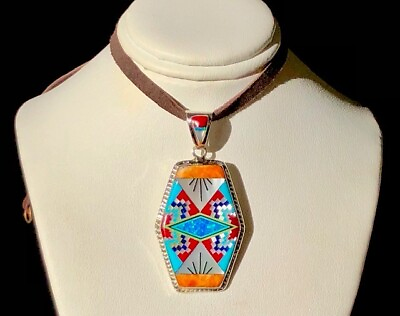 #ad Long Congo Drum Gemstone pendant Opal Turquoise RARE Large Sterling Silver 925 $245.00