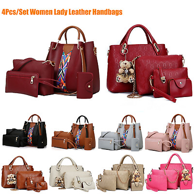 #ad 4Pcs Set Women Lady Leather Handbags Messenger Shoulder Bags Tote Satchel Purse $19.09