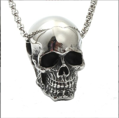 #ad Titanium Steel Bald Skull Pendant Personalised Punk Retro New Wave Pendant， $12.61