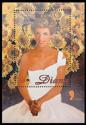 #ad LIBERIA Wholesale Princess Diana Memoriam M Shts Flower Background x 50 CD 586 GBP 4.00