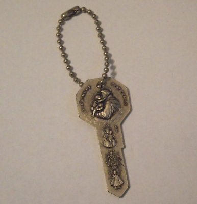 #ad Vintage St Saint Anthony Christopher Jesus key shape protection medal keychain $25.00