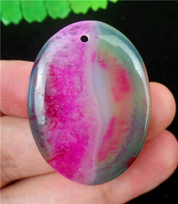 #ad 40x30x5mm Green Stripes Rose Druzy Geode Agate Oval Pendant Bead EA83837 $8.29
