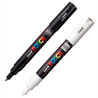 #ad Uni Posca PC 1M Paint Marker Pens Extra Fine Set of 2 Black amp; White GBP 6.49