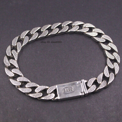 #ad Pure 925 Sterling Silver Men#x27;s Bracelet 9mm Dragon Curb Link Chain 7.87inch $96.60