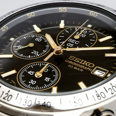 #ad Seiko Selection Men#x27;s Quartz Chronograph Watch SBTQ043 Dial Black amp; Gold $89.97