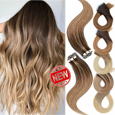 #ad Seamless Tape In Remy Human Hair Extensions Skin Weft Full Head Balayage 18quot; 24quot; $29.90