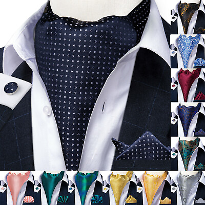 #ad US Mens Silk Ascot Cravat Vintage Tie Jacquard Paisley Scarf Hanky Cufflinks Set $12.99