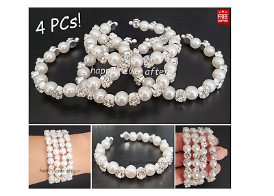 #ad 4 PCs Rhinestone amp; Pearl Fashion Bracelets All 4 PCs Adjustable Size Bracelet $14.99