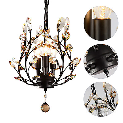 #ad #ad Crystal Chandeliers 3 Light Small Chandelier Ceiling Pendant Lighting Black $56.70