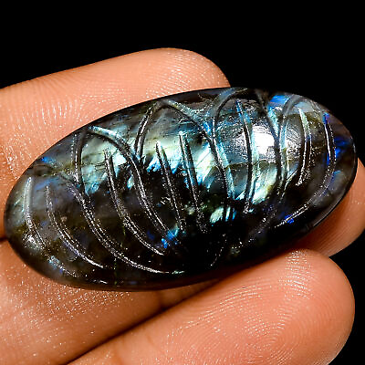 #ad 100% Natural Labradorite Oval Shape Carved Loose Gemstone 38 Ct 36X19X5mm X 7868 $3.30