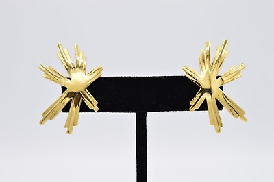 Givenchy Earrings Gold Tone Abstract Starburst Star Vintage Runway Signed 80s 9H $119.96