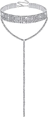 #ad Rhinestone Choker Necklaces Silver Sparkly Diamond Choker Crystal Necklace $12.24
