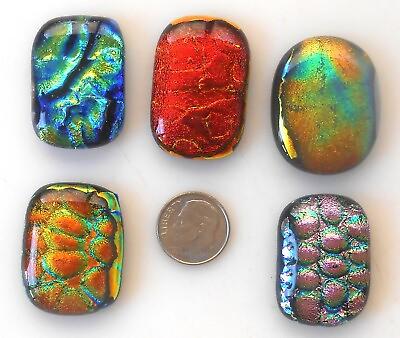 #ad dichroic glass cabochon lot of 5 fused COE90 hand made crafted $9.95