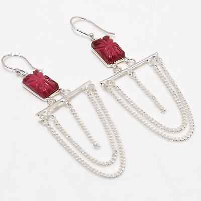 #ad Carving Garnet Gemstone Ethnic 925 Sterling Silver Jewelry Earring 3.1quot; DJ 1412 $4.49