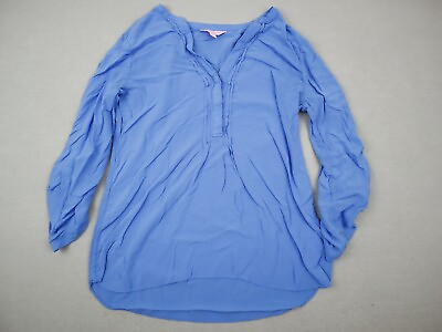 #ad Lilly Pulitzer Shirt Women Medium Blue Solid V Neck Long Sleeve Lightweight M $29.99