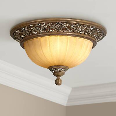 #ad Sterling Estate Vintage Ceiling Light Flush Mount Fixture 14quot; Bronze Glass Shade $129.95