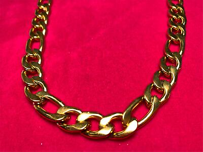 #ad 7 INCH 14KT GOLD PLATED STAINLESS STEEL 12MM FIGARO LINK CHAIN BRACELET GOLD $10.50