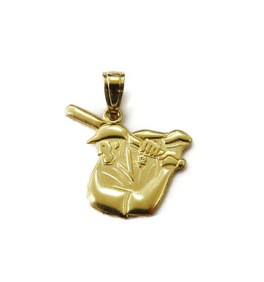 #ad 14K Yellow Gold Baseball Player Necklace Pendant Charm 1.0g $131.99