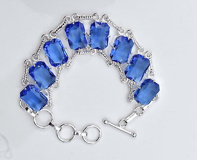 #ad Blue Tanzanite 925 Sterling Silver Gemstone Unique New Jewelry bracelet Size 7.8 $13.99