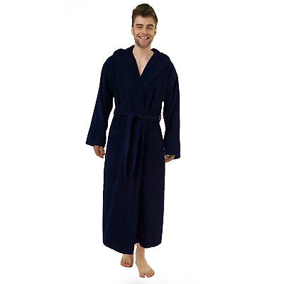#ad Navy Blue Cotton Terry Hooded Robe. XL for Men Full Length. $42.95