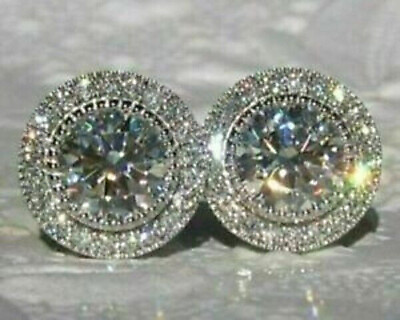#ad 3Ct lab created Diamond Women Screw Back Stud Earrings 14K White Gold Finish $10.76