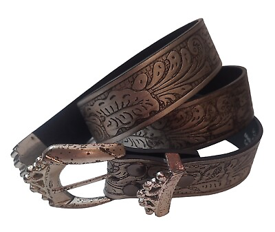#ad NC88 Western Floral Embossed Genuine Leather Belt Belt Strap 1 1 2quot; Wide Sz. XXL $24.99