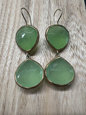 #ad RARE Coralia Leets double teardrop earrings green chalcedony stones french wire $56.88