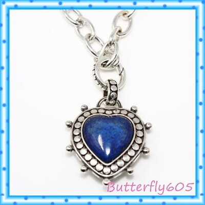 #ad Brighton Pebble Dot Hati Lapis Heart Blue Pendant Necklace NWT $148 $111.00